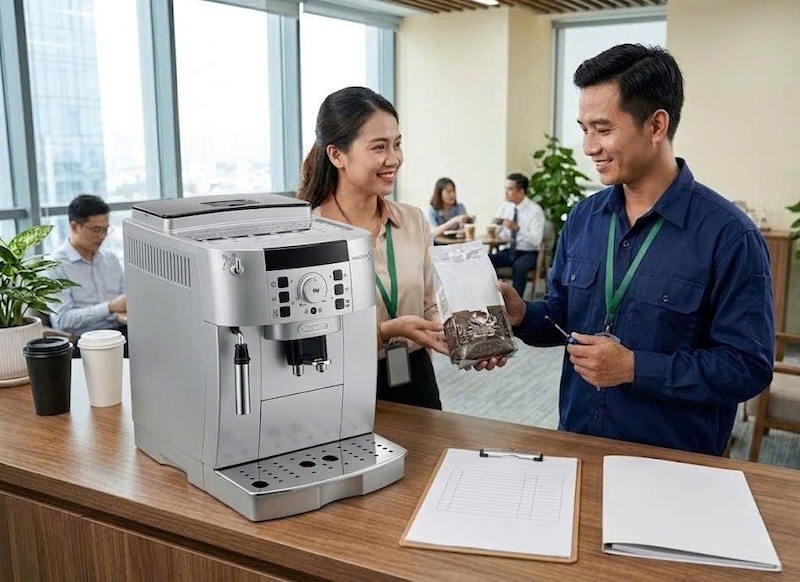 combo máy pha cafe tự động và hạt cho pantry công ty 3