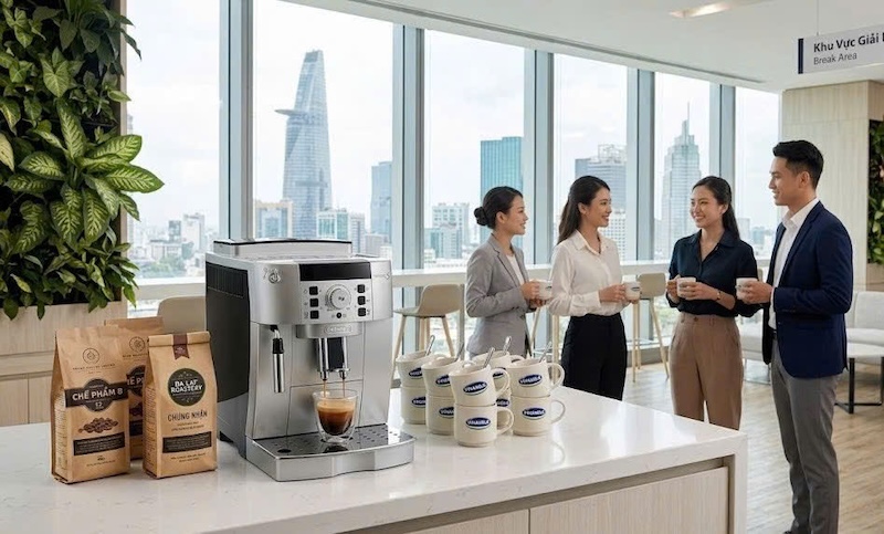 combo máy pha cafe tự động và hạt cho pantry công ty