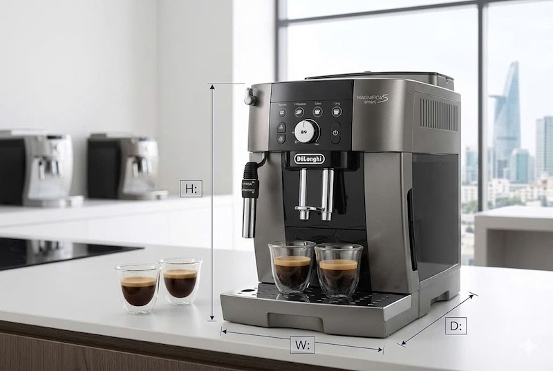 kích thước máy pha cà phê tự động cho quầy kệ nhỏ 3