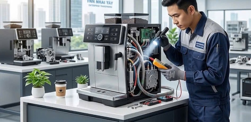máy pha cafe bị nghẹt đường ống cấp nước lạnh 1