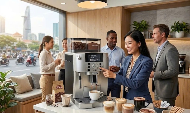 máy pha cafe tự động hạt và bột ca cao 3