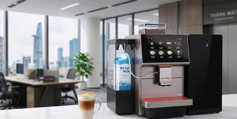 máy pha cafe tự động kèm tủ lạnh mini trữ sữa 1
