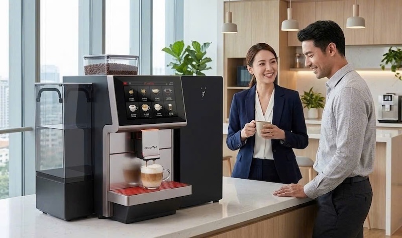 máy pha cafe tự động kèm tủ lạnh mini trữ sữa 2