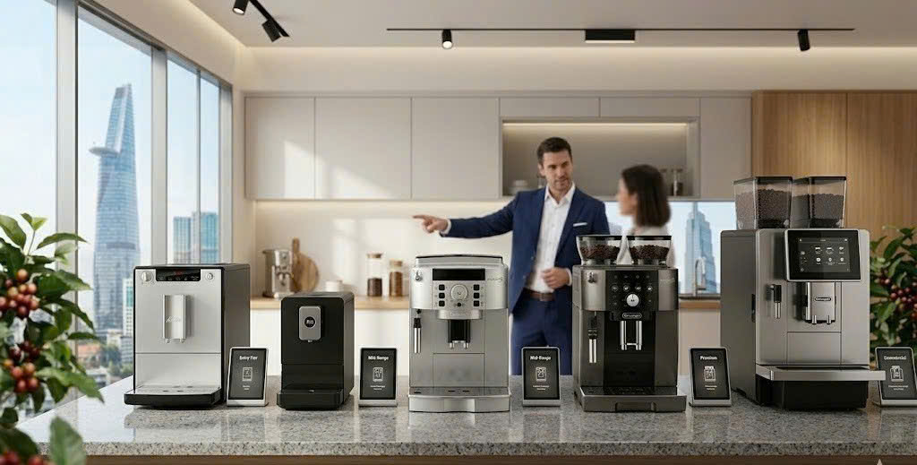 review bảng giá các dòng máy pha cafe tự động 1