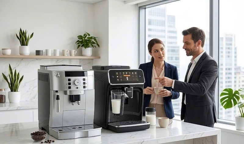 so sánh giá máy pha cà phê tự động delonghi và philips 1
