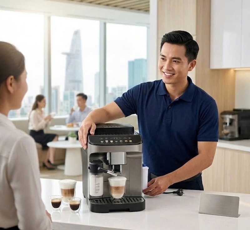 tư vấn lắp đặt máy pha cafe tự động tận nơi cho công ty 2