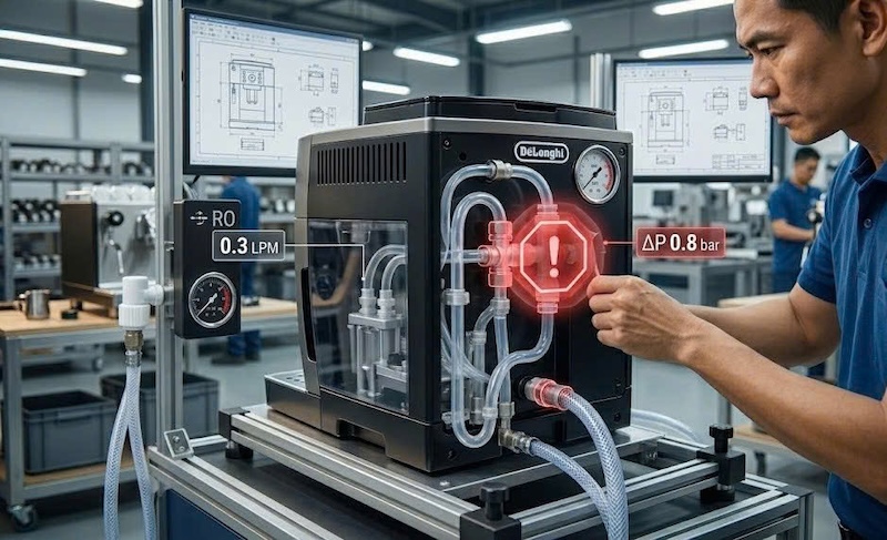 áp lực nước cấp vào máy pha quá yếu 2