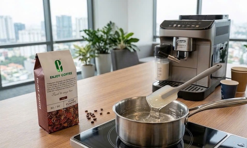 Bí quyết nấu nước đường pha cafe không bị lại đường