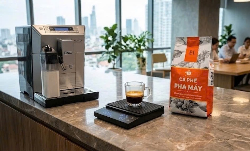 Cách dùng cân điện tử canh thời gian espresso 1