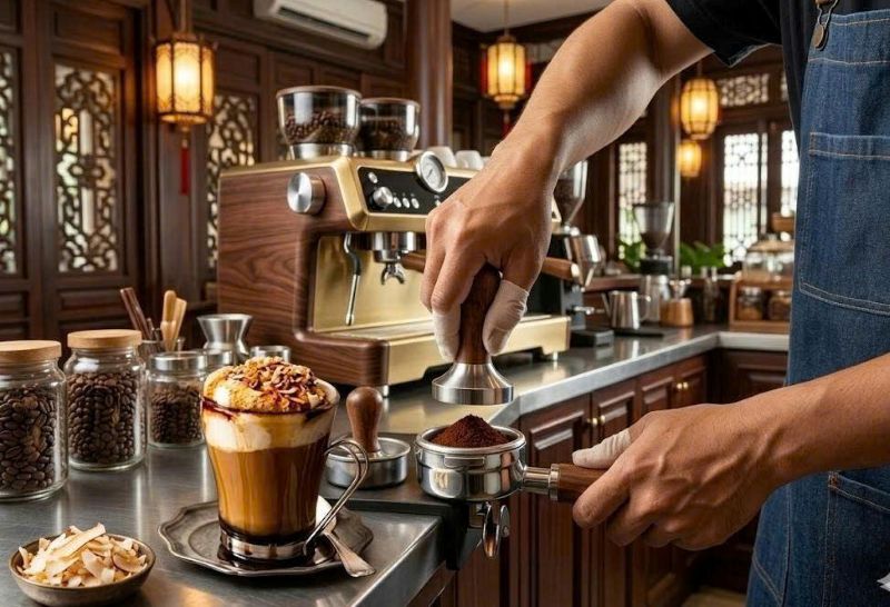 cách làm cà phê cốt dừa bằng máy pha 3