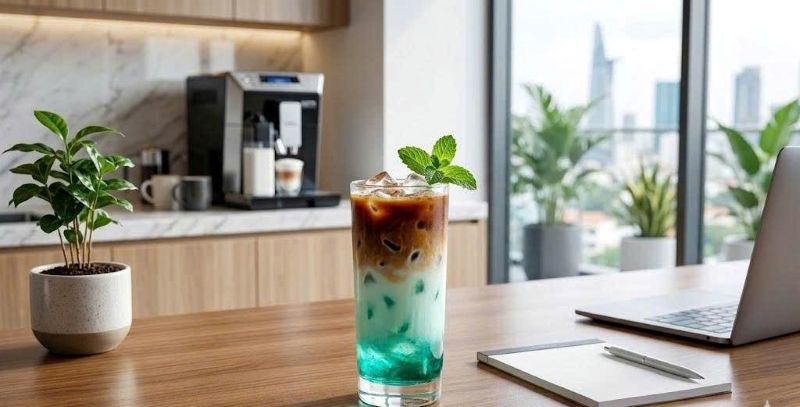 cách làm latte đá mint
