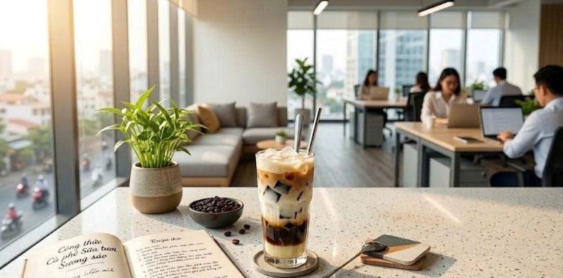 cách pha cafe sữa tươi sương sáo 1