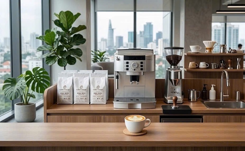 Cách set up quầy pha chế máy cafe một người đứng 1