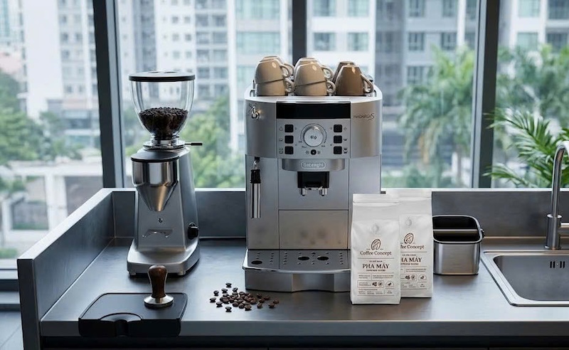 Cách set up quầy pha chế máy cafe một người đứng
