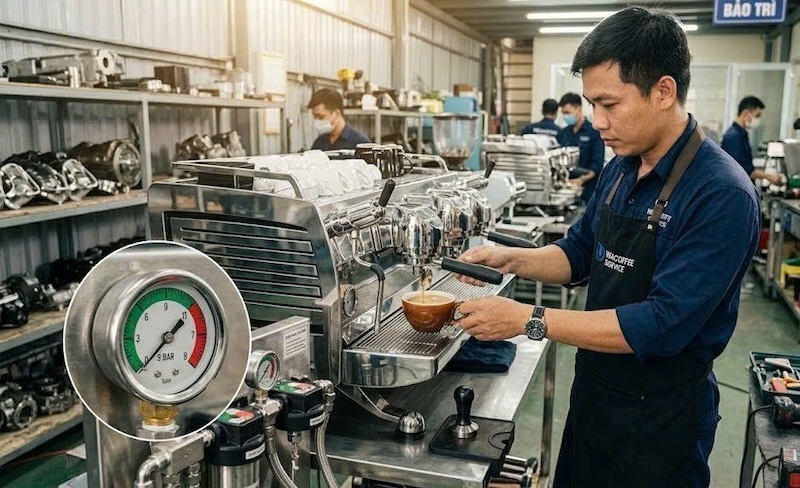 máy pha cafe bị xì hơi liên tục ở van xả áp an toàn
