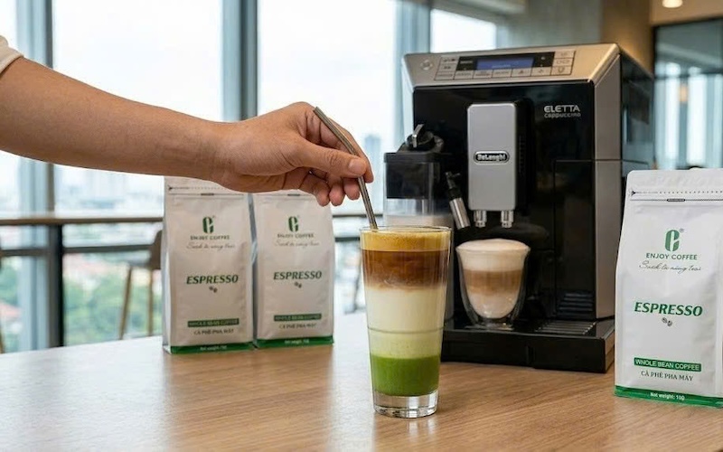 Công thức espresso matcha latte tầng đẹp mắt 1