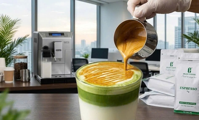 Công thức espresso matcha latte tầng đẹp mắt 2