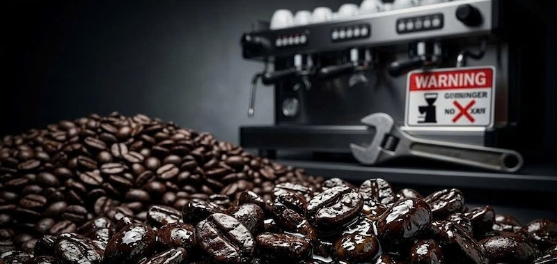 hạt cafe bị đổ dầu
