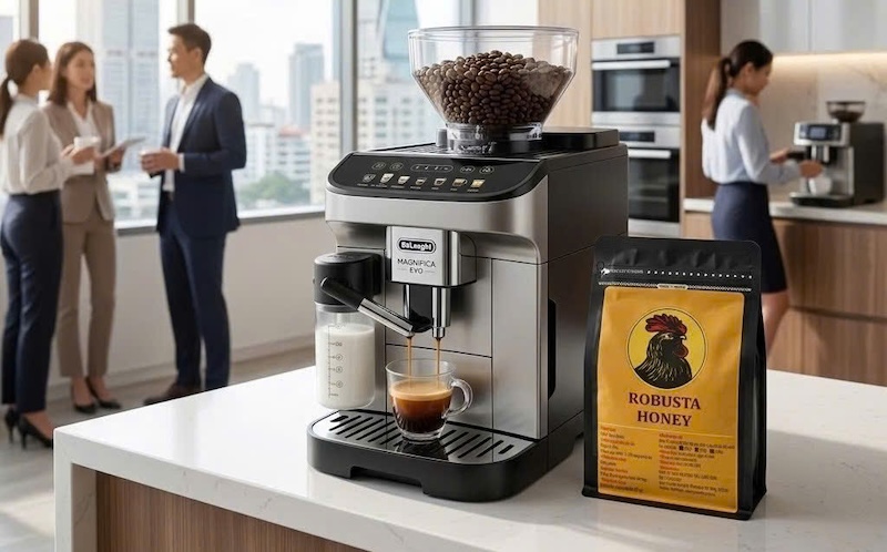 hạt cafe Robusta Honey pha máy tự động