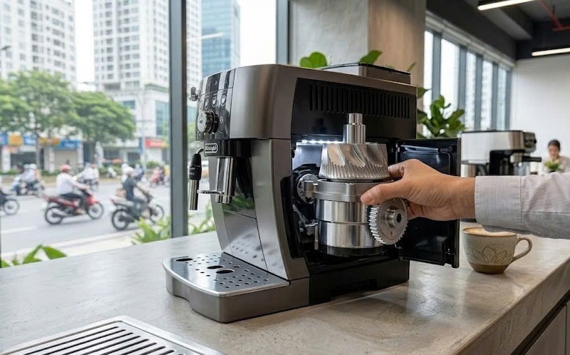 hướng dẫn vệ sinh cối ép máy pha cafe tự động 1
