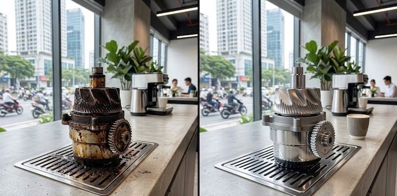 hướng dẫn vệ sinh cối ép máy pha cafe tự động 2