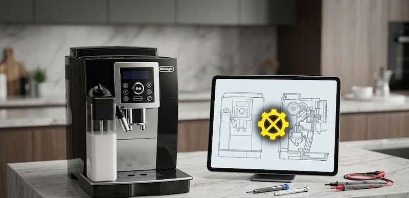 máy pha cafe DeLonghi bị kẹt cối ép không bật được máy 1