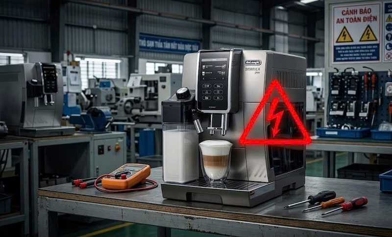 máy pha cafe gia đình bị rò rỉ điện ra vỏ máy 1