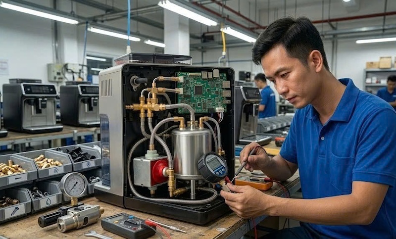 máy pha cafe không hút được nước từ bình lọc ro