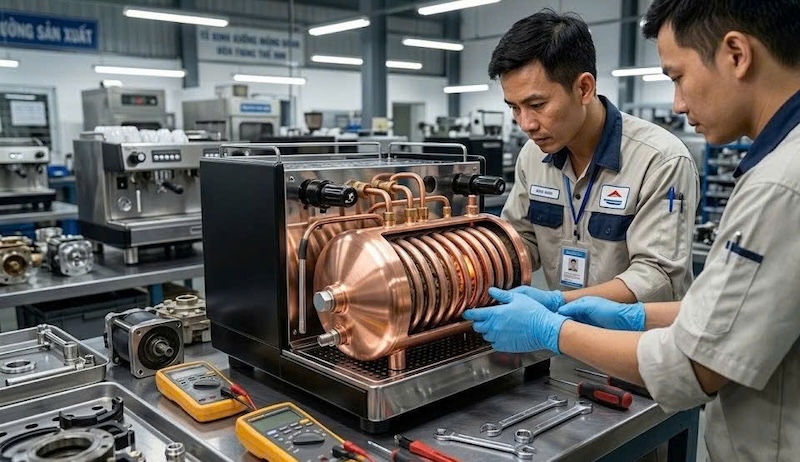 thanh đốt nồi hơi máy pha bị bám cặn canxi dày đặc 3