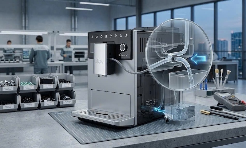 vệ sinh và sửa lỗi tắc đường ống xả máy Melitta 1